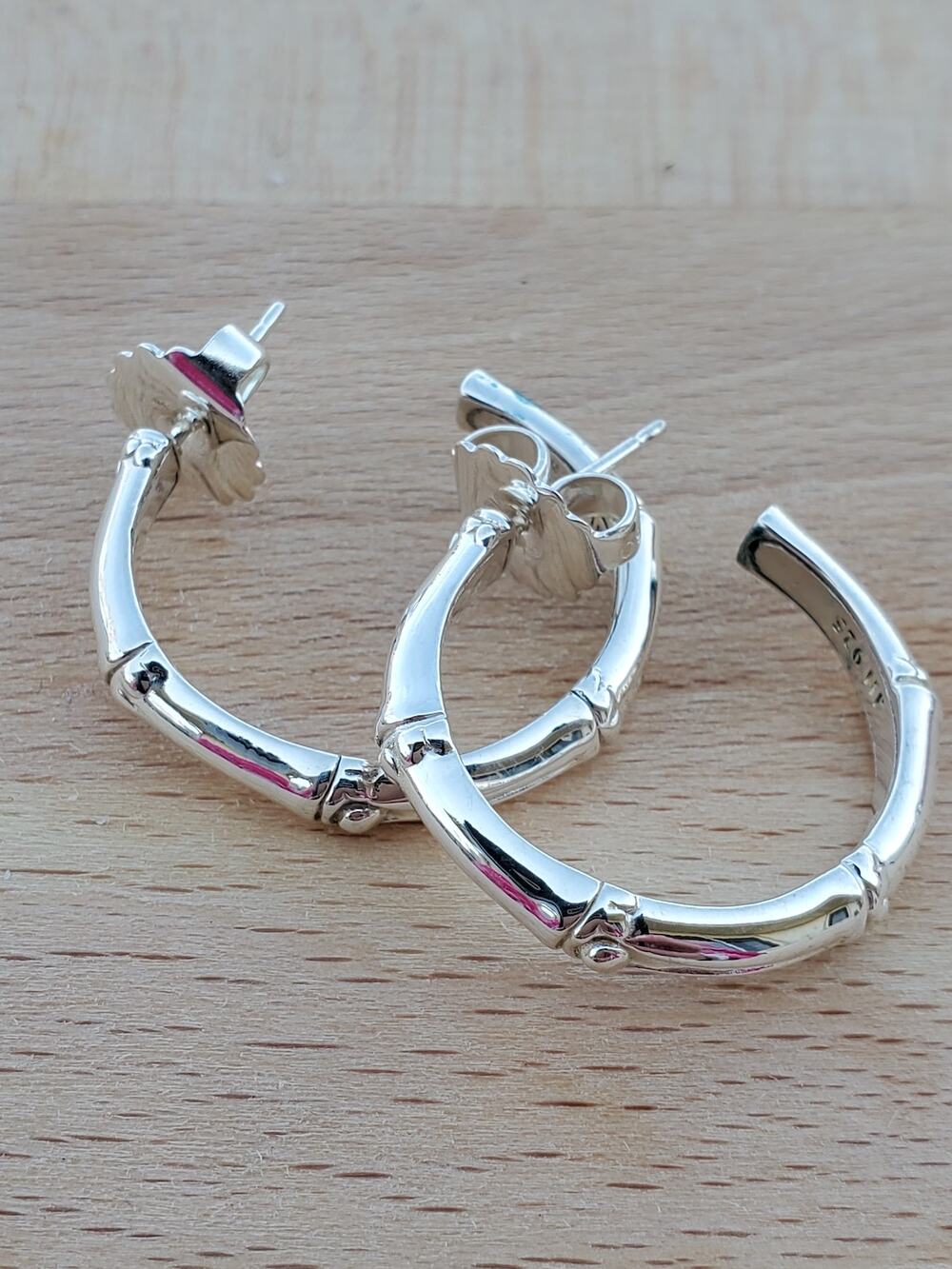 John Hardy Bamboo Sterling Silver 925 Post Back Hoop Earrings